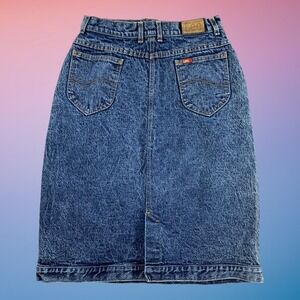 Vintage Lee Denim Skirt Womens 14 High Waist Medium Wash Midi Y2K‎ 90s USA